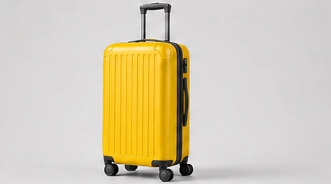 Yellow carry-on suitcase with black handle and wheels